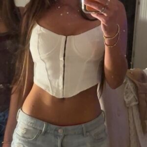 Edikted White Corset Crop Top with Front Zip